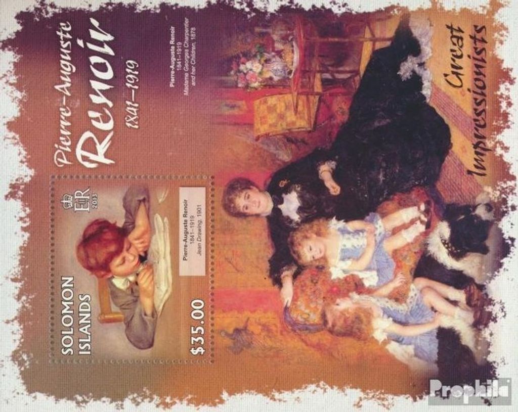 Briefmarken Salomoninseln 2013 Mi Block 138 (kompl. Ausg.) postfrisch Pierre-Auguste Renoir (Jean-Zeichnung)