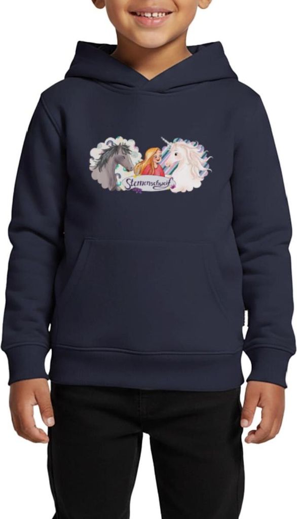 Spreadshirt Sternenschweif Laura Mit Pferd Und Einhorn Kinder Premium Hoodie, 122/128 (6 Jahre), Navy