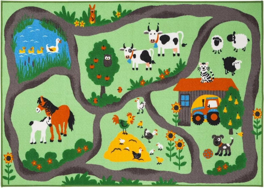 Tapis tufté enfant pour coin lecture et espace de jeu FARMROAD pastel