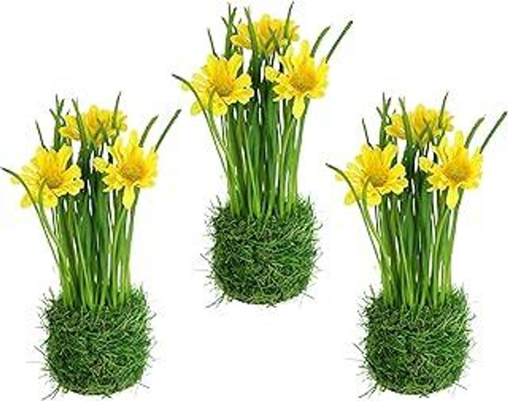 Künstliche Margeriten im Gras Nest 20cm 3erSet Kunstblumen Künstlich Gänseblümchen Grasbusch Osterdeko Ostern Frühblüher Frühlingsblumen Fr...