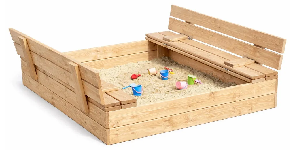 Grand bac à sable Aga 120x120 cm bois traité avec sièges rabattables