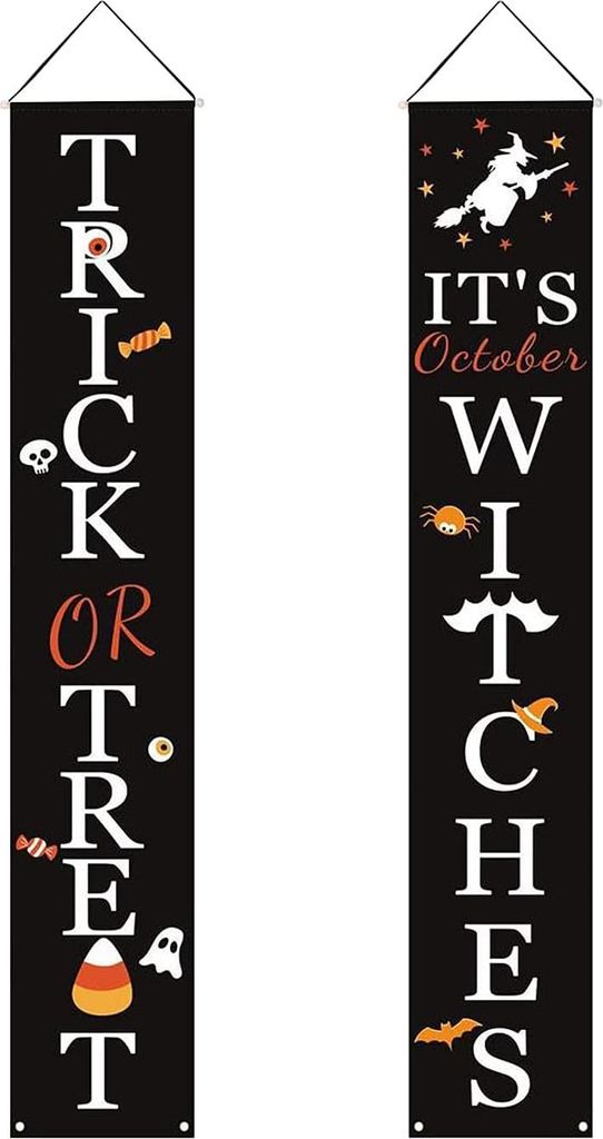 Halloween-Türschild, Süßigkeiten- oder Leckerli-Banner, hängende Dekoration für drinnen, gruseliges Halloween-Veranda-Pärchen-Design