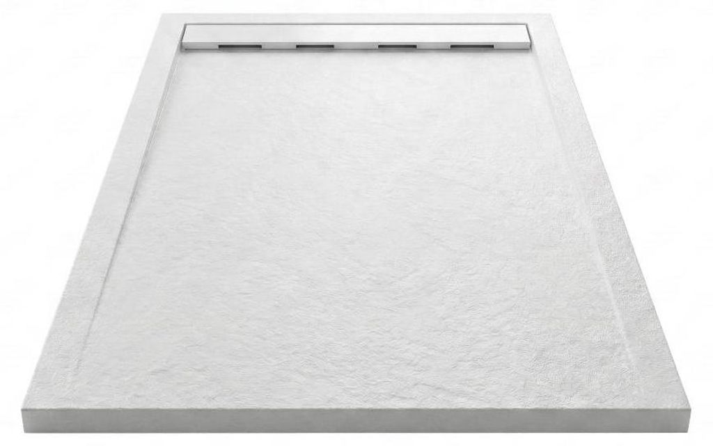 Mineralguss-Duschwanne extra flach RIBERA Schieferoptik WEIß 70x100cm Auslaufschutz in Farbe