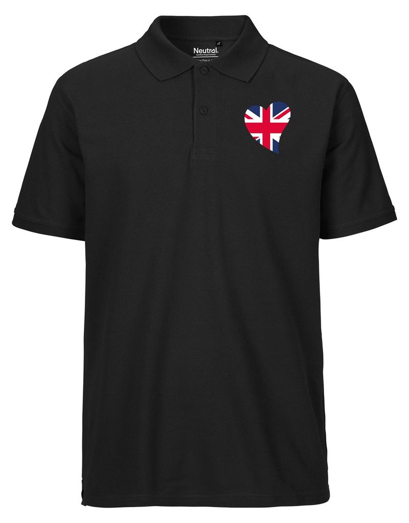 Huuraa Herren Polo Shirt England Flagge Herz XXL Black Bio Baumwolle Fairtrade Poloshirt Geschenkidee