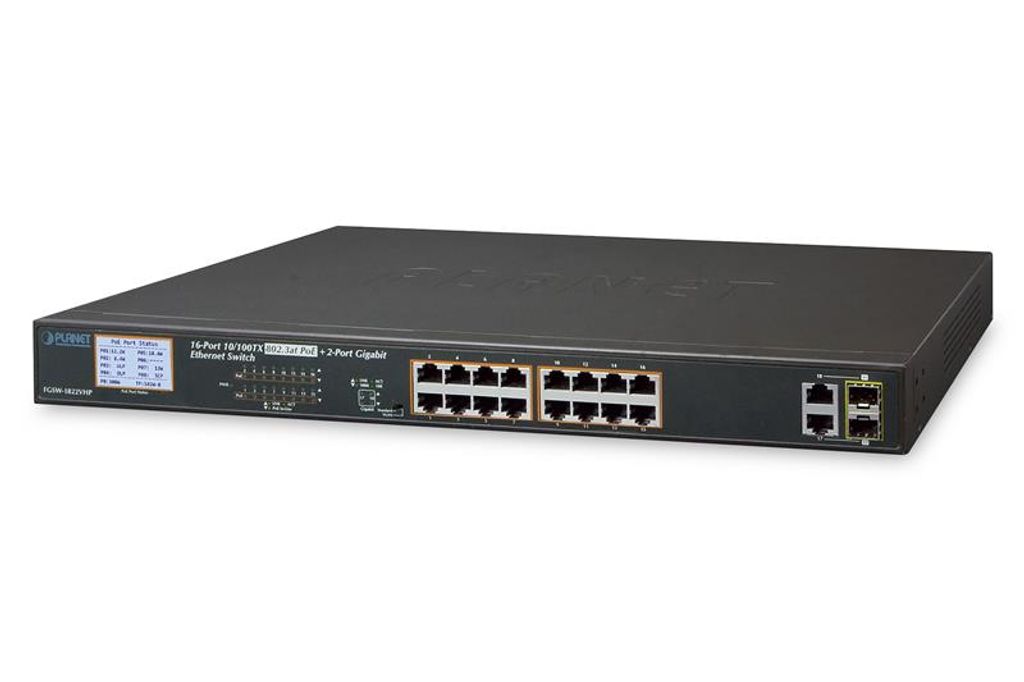 PLANET 16x 10/100TX 802.3at PoE + 2x Gigabit TP/SFP PoE 300W