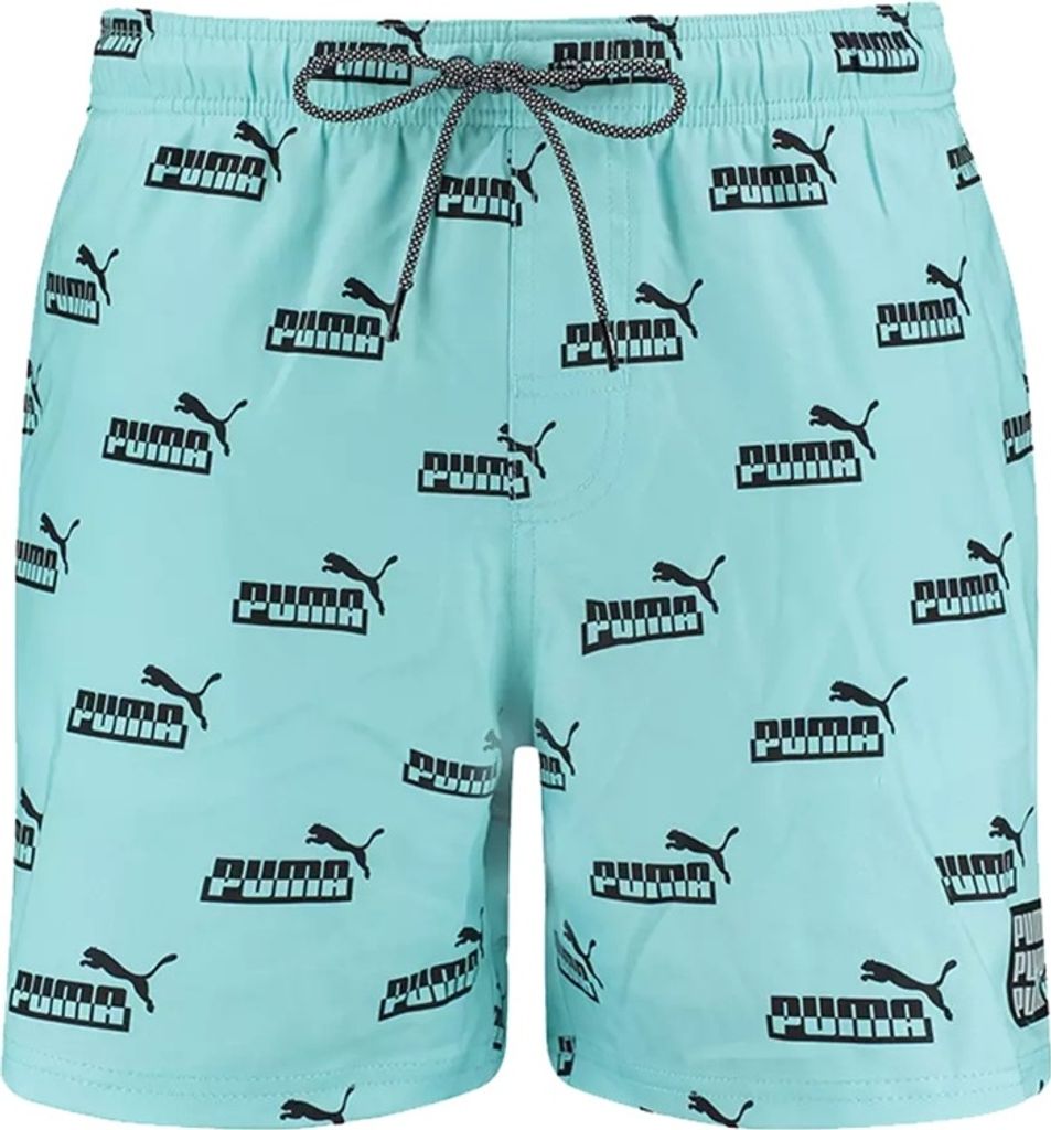 PUMA Mens Men's No. 1 Logo All-Over-Print Mid Shorts Swim Trunks, Blue/Black, XL