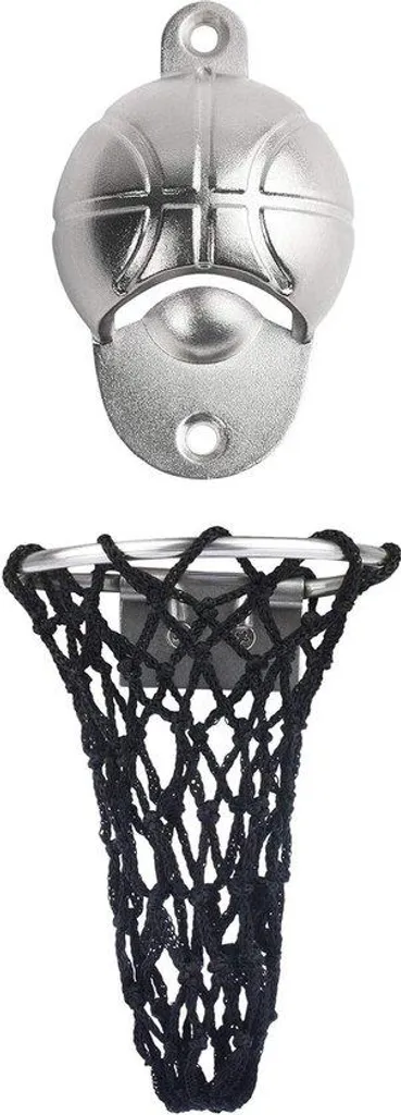 Décapsuleur mural basketball et bac récupérateur de bouchons décoratif bois
