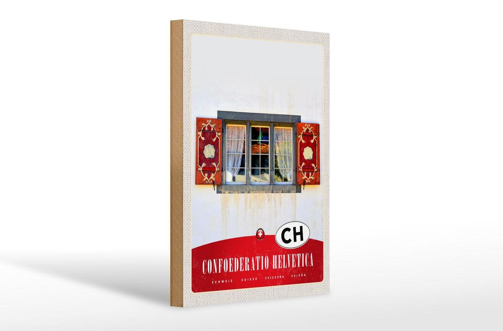 Holzschild Reise 20x30cm Confederation Helvetica Natur Haus