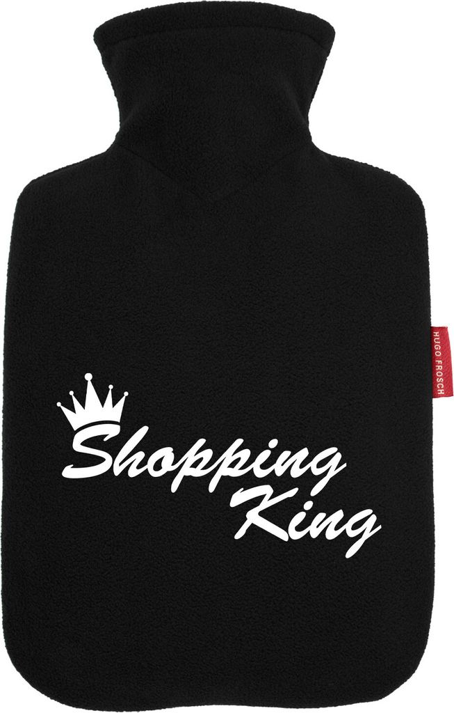 Huuraa Wärmflasche Shopping King Krone 1,8 Liter Black Classic Veloursbezug Bettflasche Geschenkidee