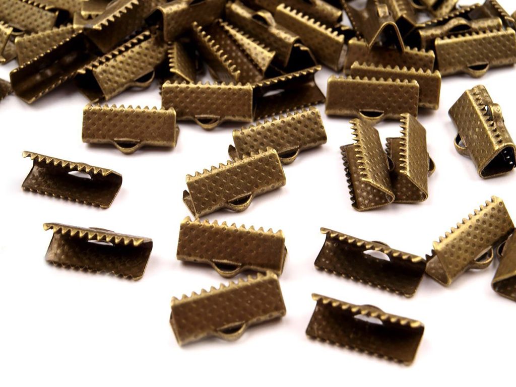20 Endstücke Bandklemmen Klemmbleche Kappen f Bänder, flach, Größenwahl Farbwahl, Farbe:antik bronze, Größe:16x8mm