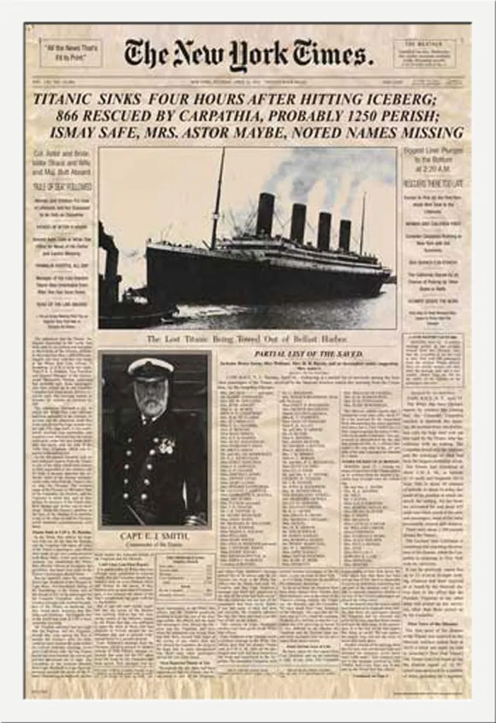 Poster Titanic Newspaper con Cornice Shinsuke Bianco Maxi MDF 61x91,5