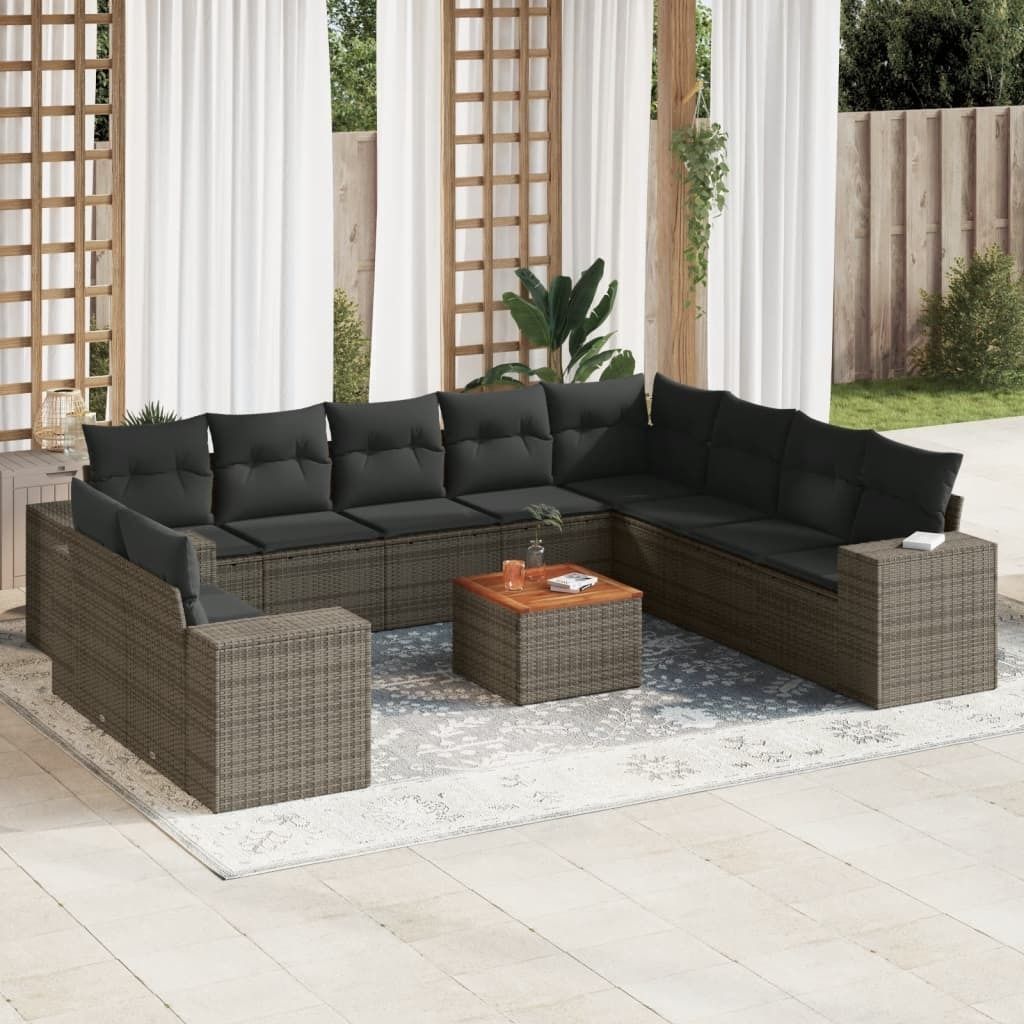 Maison Exclusive - 11-tlg. Garten-Sofagarnitur mit Kissen Grau Poly Rattan