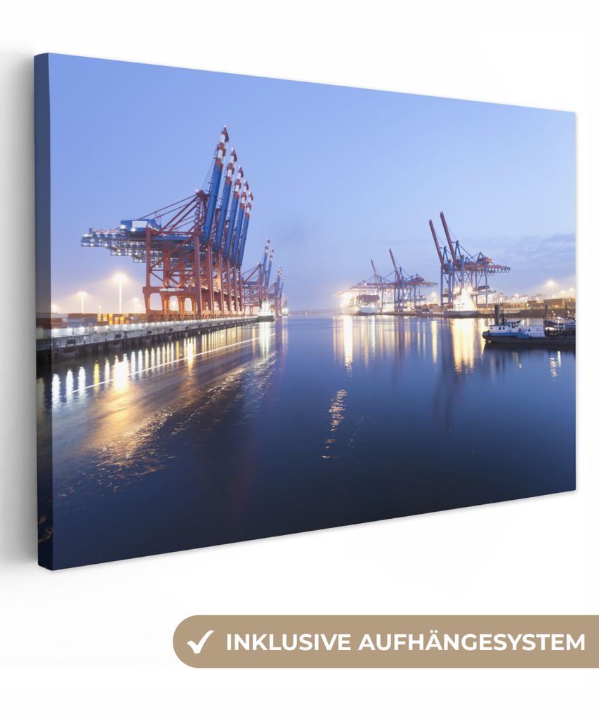 OneMillionCanvasses - Leinwandbilder - 140x90 cm, Hamburger Hafen, Wandbilder Kunstdruck Wanddekoration - Foto auf Leinwand - Gemälde auf Holzra...