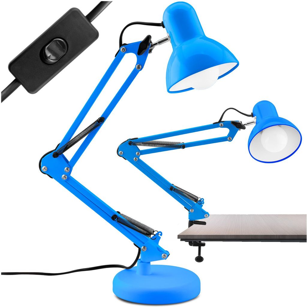 LUMILED Schreibtischlampe klassisch Leselampe Blau Tischleuchte Tischlampe Verstellbarer Arm mit E27 Retro aus Metall Schreibtischleuchte