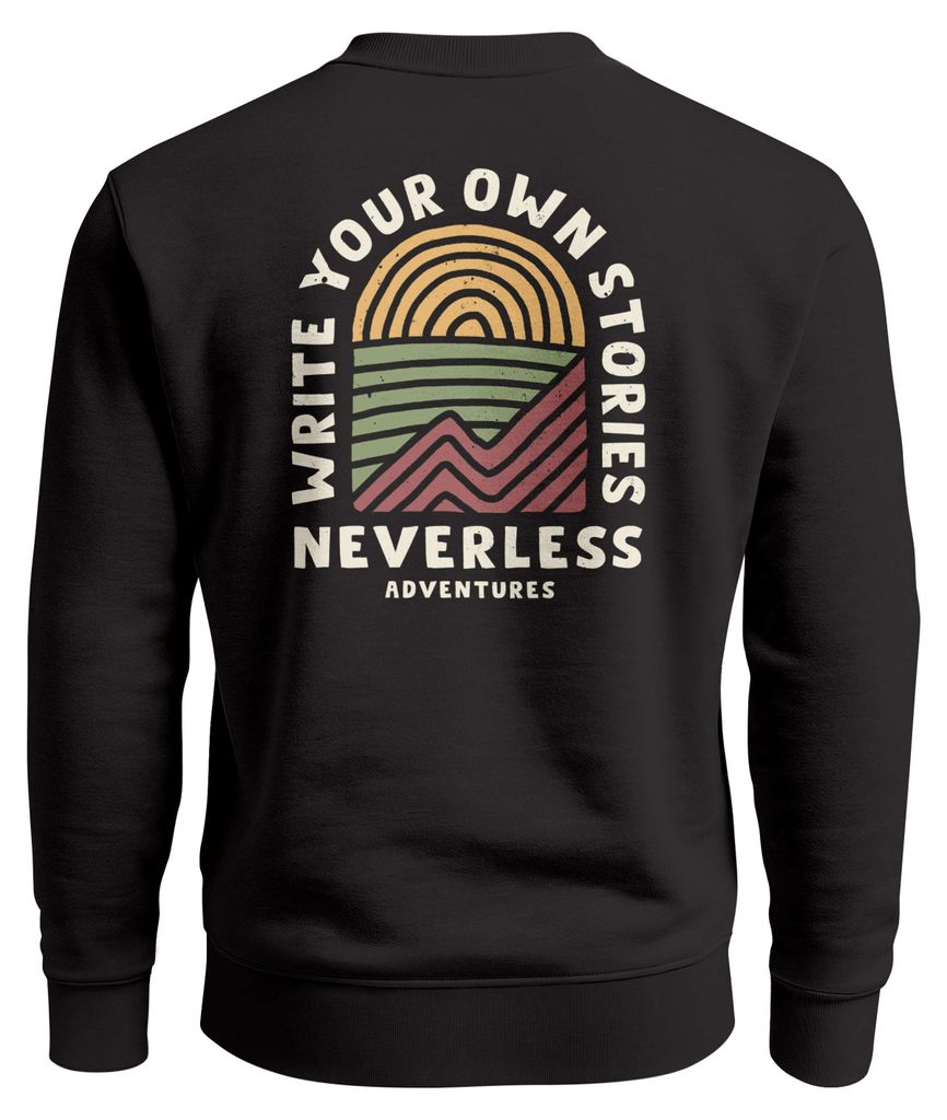 Sweatshirt Herren Pullover mit Outdoor Backprint mit Sonne und Bergen Adventure Style Fashion Streetwear Neverless