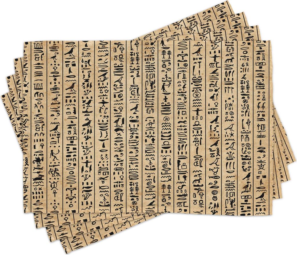 ABAKUHAUS ägyptisch Platzmatten, Altes Hieroglyphen-Schmutz-Muster auf Streifen-Archäologie-Geschichtssprache, 30 x 45 cm, Sand Braun Schwarz