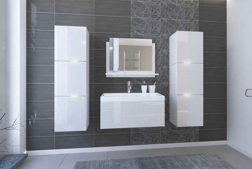 FURNITECH Lorent 2 60 Badezimmer Bademöbel Badeschränke Set mit Waschbecken (Weiß, Möbel ohne LED)