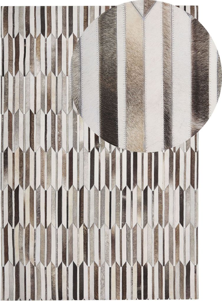 BELIANI Teppich Beige/ Braun aus Echtleder 140 x 200 cm mit Patchwork Kurzflor Elegant Rechteckig für Wohnzimmer, Schlafzimmer Modernes Design