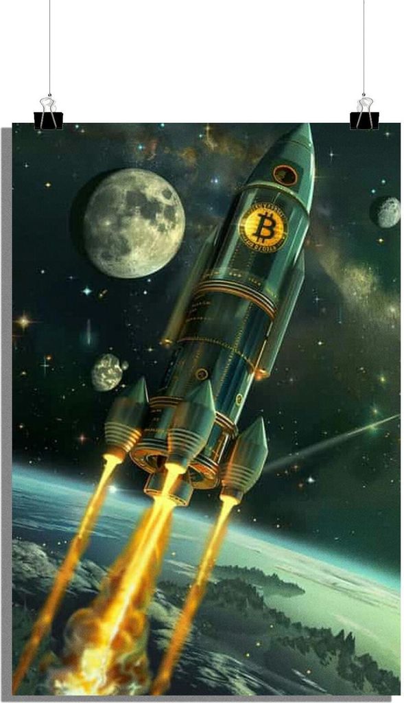 Bitcoin Poster - Raumschiff Poster - Weltraum Poster - Kunst Poster - 51x71cm - Perfekt zum Einrahmen