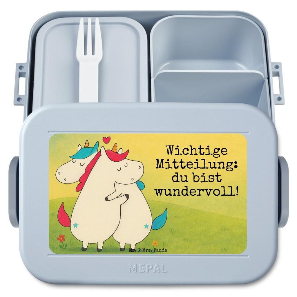 Mr. & Mrs. Panda Bento Box Einhorn Mitteilung Design - Blau Pastell - Geschenk, Vesperbox, Valentinstag, Lebensmittelbehälter, Bentobox, Lunchbox,...