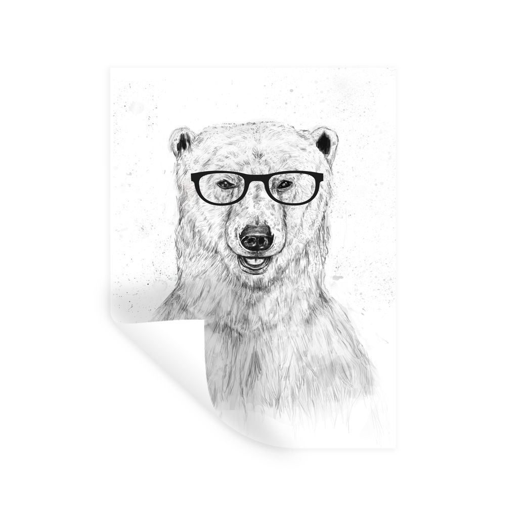 MuchoWow Wandtattoo Wandsticker Wandaufkleber Eisbär - Brille - Weiß - Tiere 90x120 cm Selbstklebend und Repositionierbar - Faltenfrei