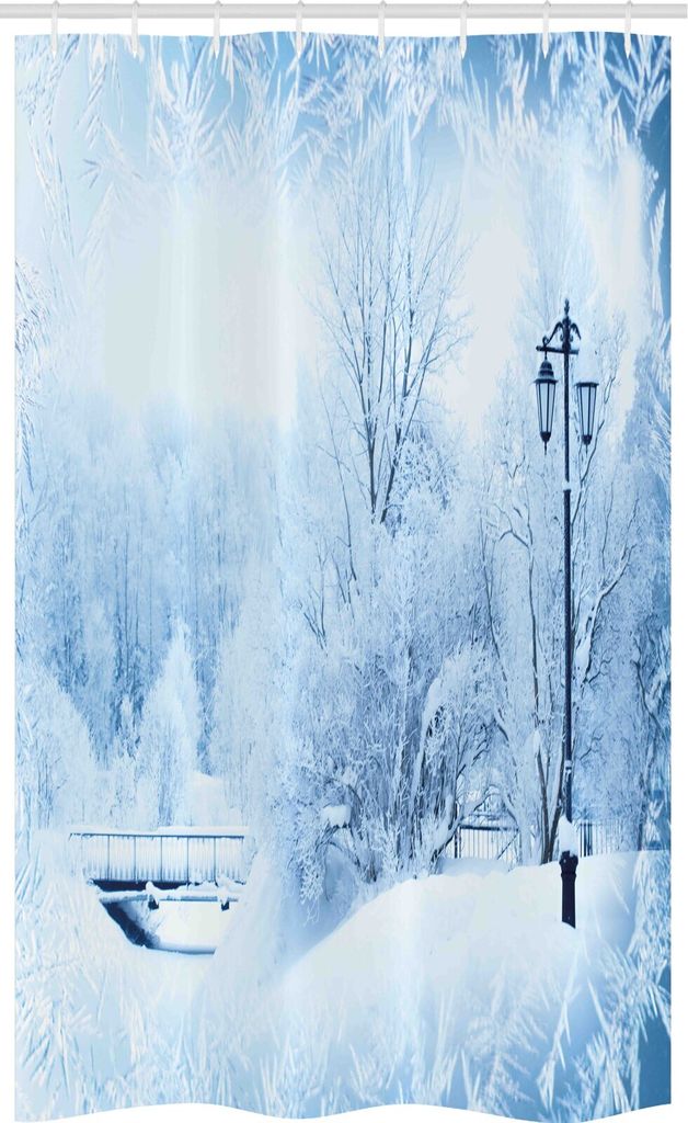 ABAKUHAUS Winter Schmaler Duschvorhang, Wonderland Weihnachtsfeiertags, Badezimmer Deko Set aus Stoff mit Haken, 120 x 180 cm, Blau Weiss