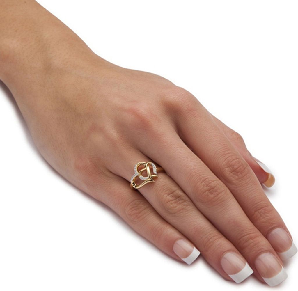 Verlobungsring, elegant, glänzend, Legierung, hohl, Doppelherz, Damen-Ehering, Schmuck, Zubehör-Golden,US 7