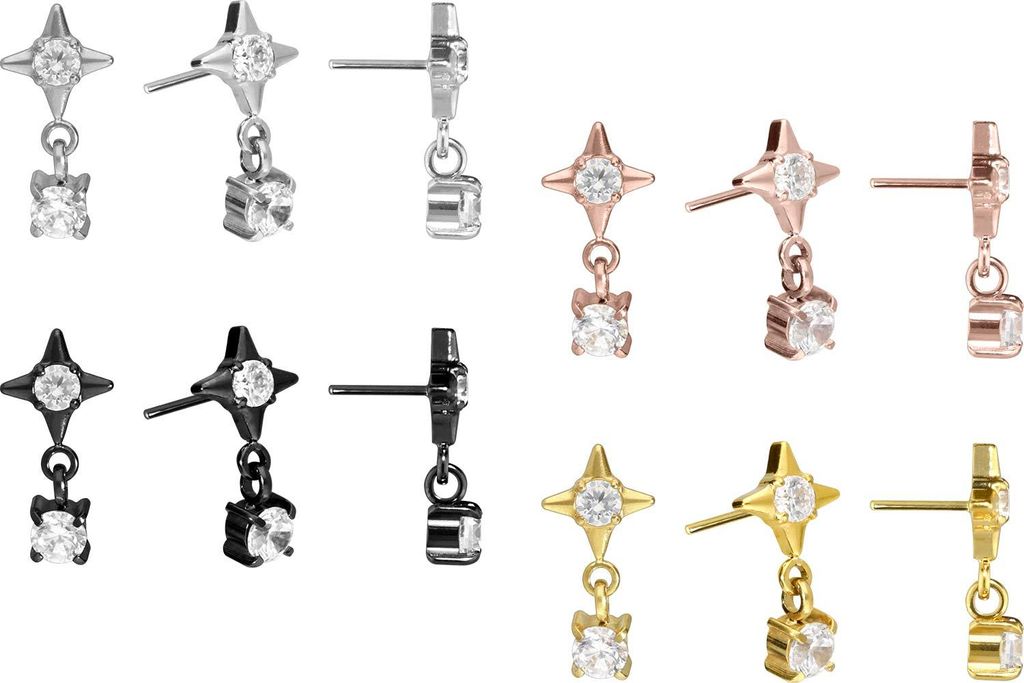 Piercing-Zubehör Titan Aufsatz mit Push Pin STERN + KRISTALL