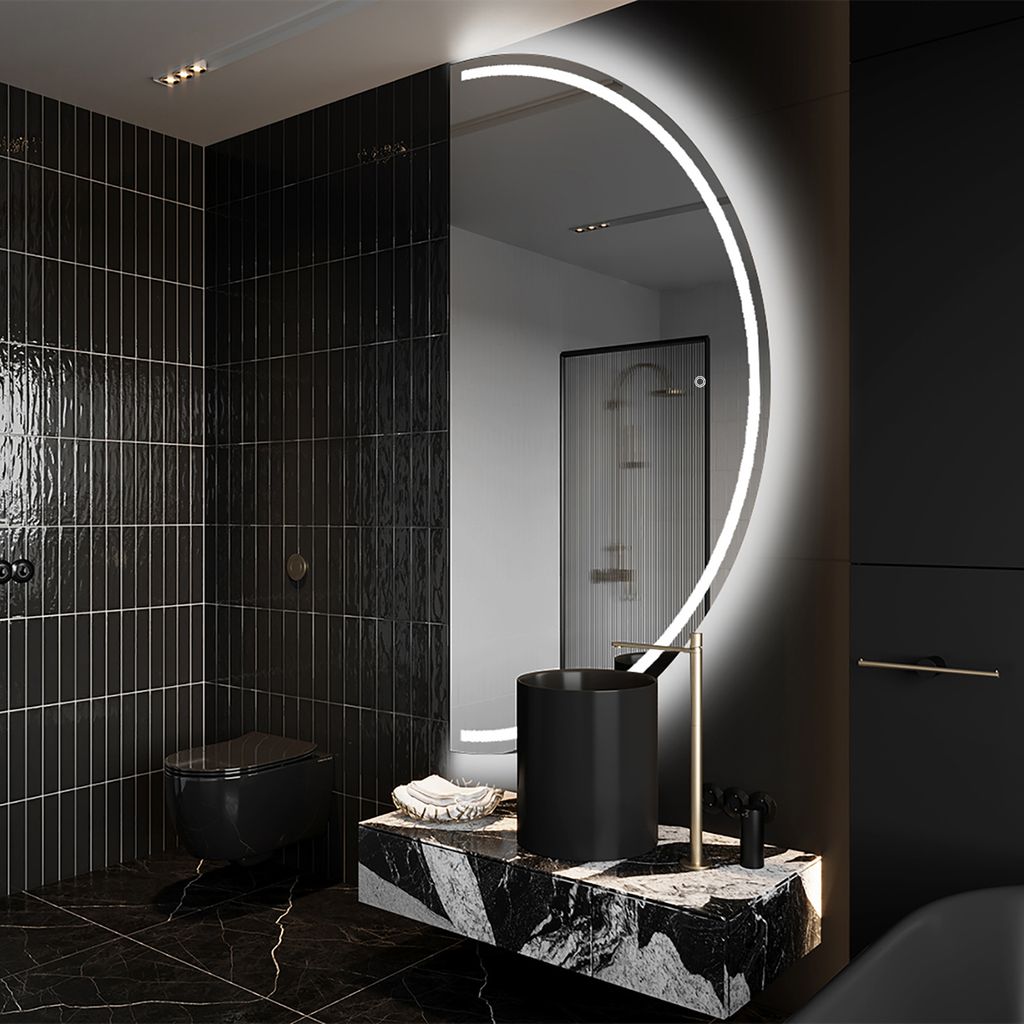 Unregelmäßiger asymmetrischer angeschnitten Spiegel mit LED Beleuchtung 57.5 x 115 cm - mit LED Beleuchtung - LED Farbe Kaltweiß 7000K - Individ...