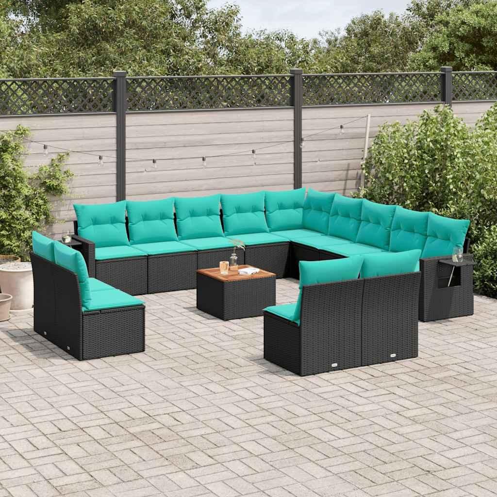 Maison Exclusive - 14-teiliges Gartensofa-Set mit Kissen, schwarzes Polyrattan