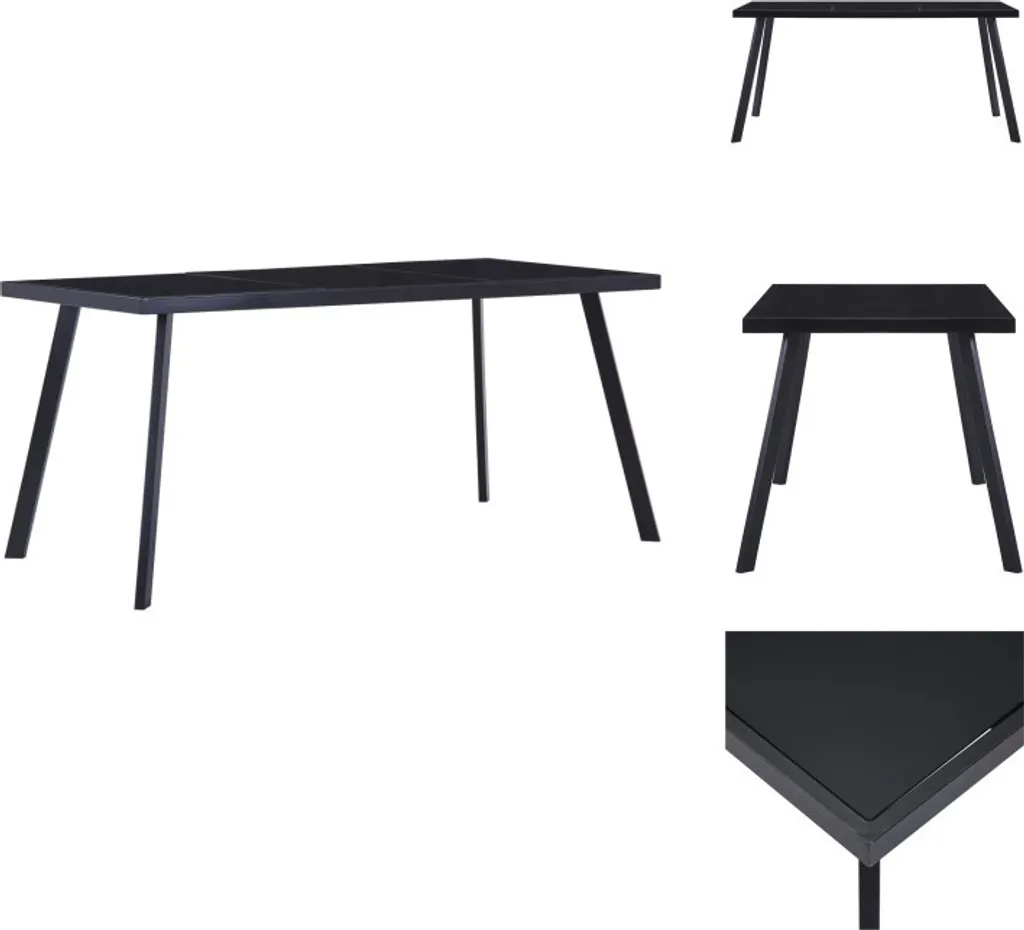Table à manger 180x90 cm verre trempé noir haute résistance et durable