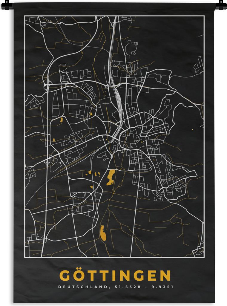 MuchoWow Wandteppich Wandbehang Gold - Deutschland - Karte - Stadtplan - Göttingen 60x90 cm Tapisserie Dekoration Wandtuch - Foto-Teppich - Abwa...