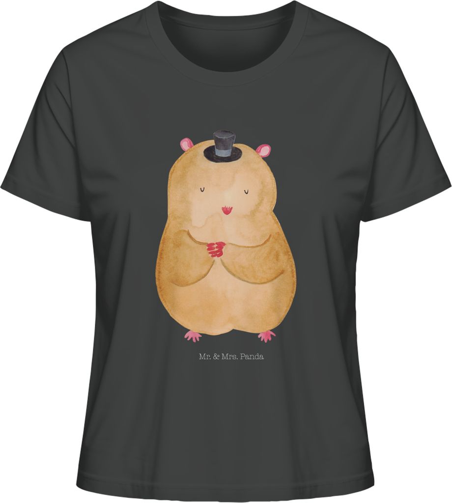 Mr. & Mrs. Panda Basic T-Shirt Damen Hamster Hut Größe M - Anthrazit - Geschenk, Kurzarmshirt, Zauberer, Zylinder, Oberteil, Magier, Lustige Spr...