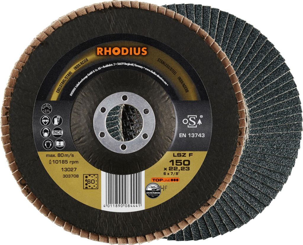 RHODIUS TOPline LSZ F Fächerschleifscheibe 150 x 22,23 mm K60 10 Stk
