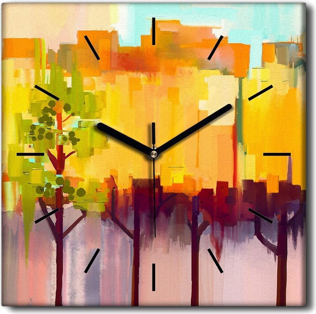 Coloray Uhr auf Leinwand 30x30 cm Wand Uhr Dekoration Wohnzimmer Segeltuch schwarze Hände -Abstraktionslandschaft.