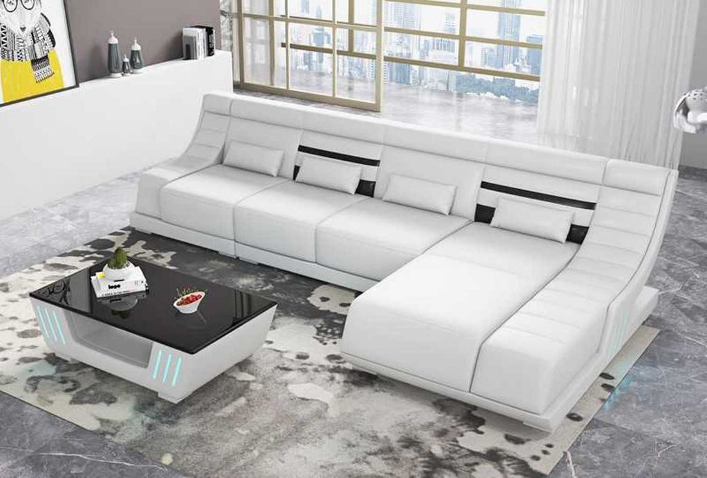 Designersofa Ecksofa Sofa L Form Weiß Kunstleder Polster Produktbild 
