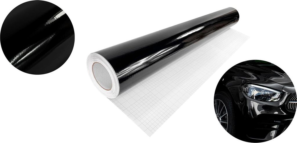 Autofolie Glanz 100x100 cm - Schwarz Glanz - Klebefolie Auto mit Luftkanal-Kleber und UV-Schutz - Selbstklebend Folie für Innen und Außen - Auto ...