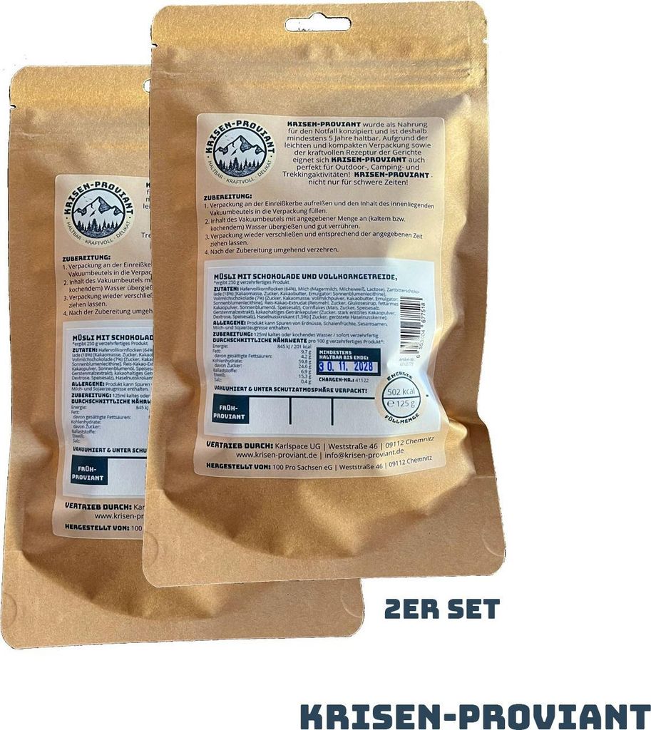 Krisen-Proviant - 2er-Set Schoko-Müsli inkl. Milch Produktbild 