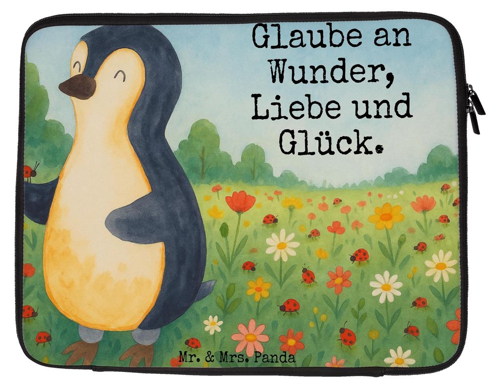 Mr. & Mrs. Panda Laptop Sleeve Pinguin Marienkäfer Design 27 x 36 cm - Weiß - Geschenk, Liebe, Tasche, Wunder, Hülle, Laptophülle, Laptoptasche...
