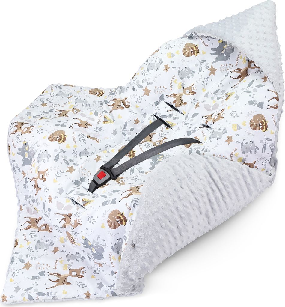 Einschlagdecke Babyschale Decke Kinderwagen 90x90cm - universal baby Babydecke für Buggy Autositz Winter Baumwolle Minky Hirsch Hellgrau