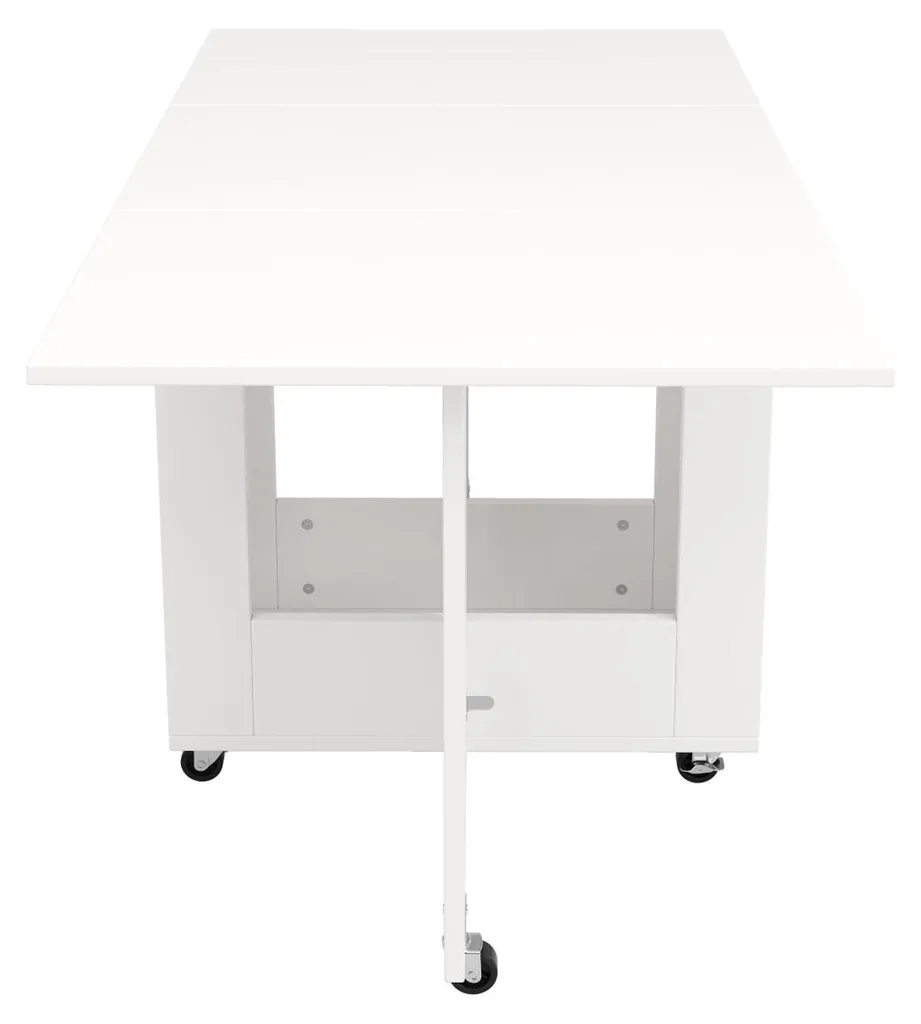Table de cuisine mobile blanche 120 cm avec rangements et 2 tiroirs - 12