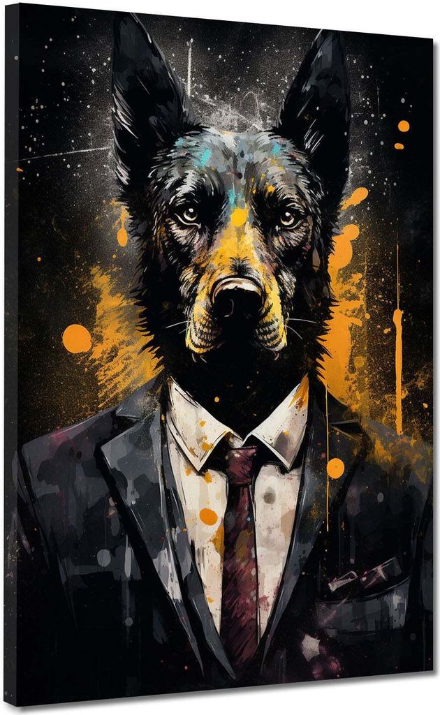 Hund im Anzug Pop Art Leinwandbild Wandbild Kunstdruck XL Wanddeko: 30x40x2cm