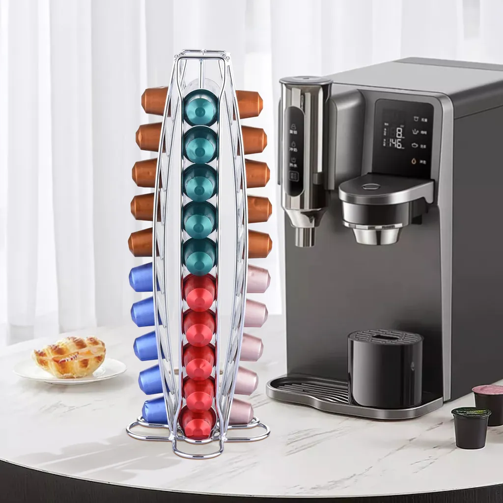 Support Capsules Nespresso 40 Unités, Design Métal Argenté Robuste - 2