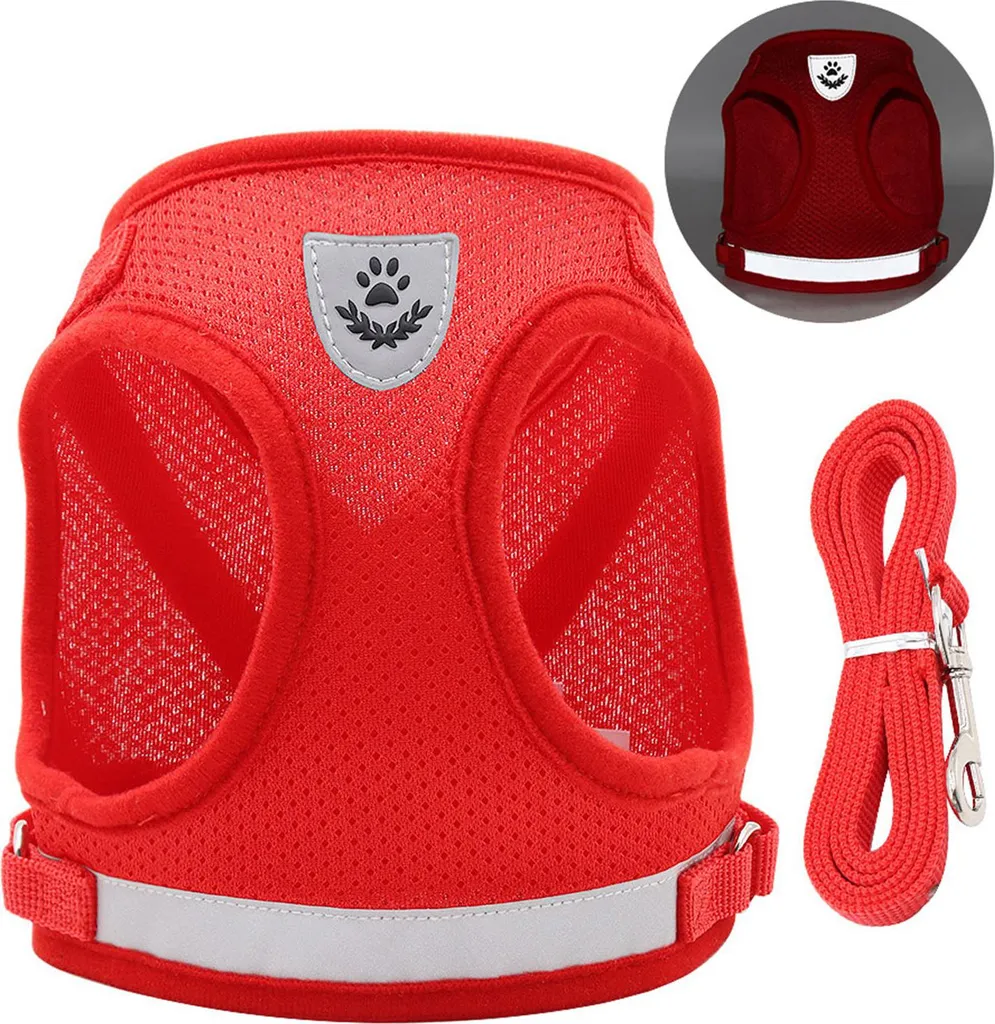 Look Urban Dog: Set Pettorina Rossa Riflettente e Guinzaglio M