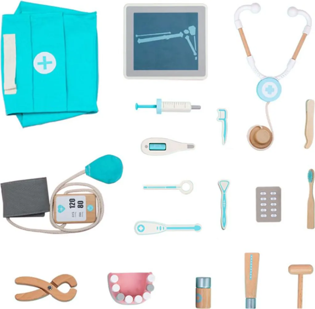 Pack de simulation médicale bois 15 pièces pour jeu de rôle éducatif