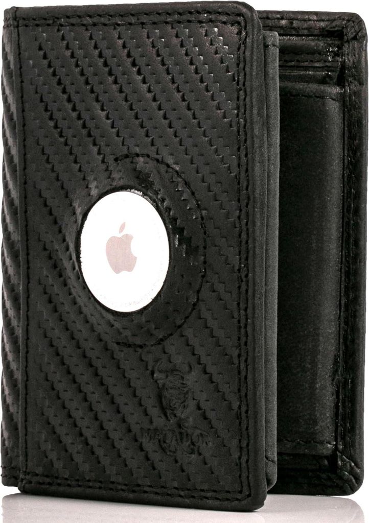 Slim Leder Geldbörse mit AirTag Fach RFID Schutz Münzfach Kartenetui kompaktes Herren Wallet mit Geschenkbox hochwertig und langlebig