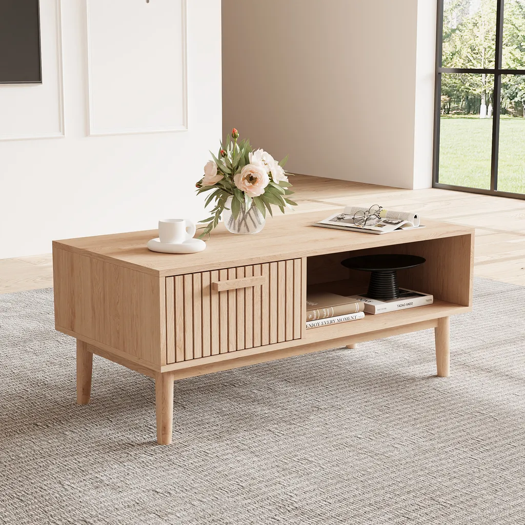 Tavolino da Soggiorno Fortuna Lai - Rattan Naturale Stile Nordico