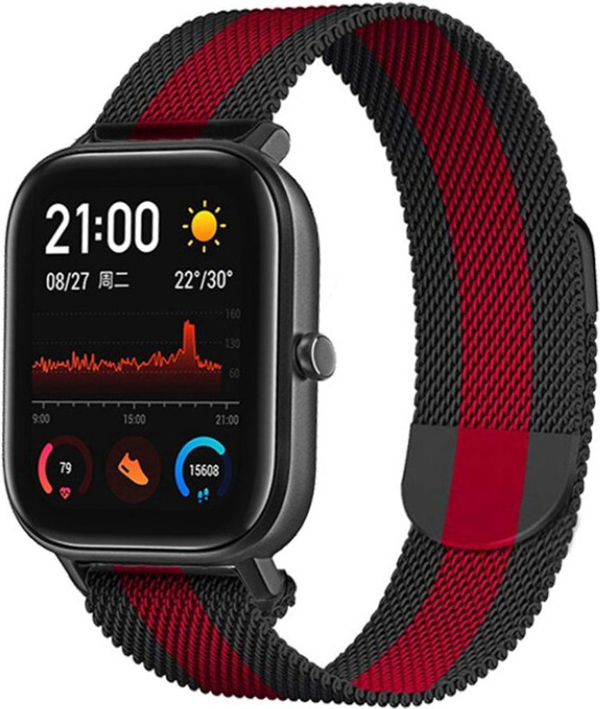 Strap-it Xiaomi Amazfit GTS Milanese Strap (Schwarz/Rot)
