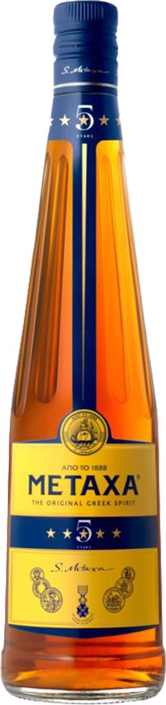 A bottle of Metaxa 5 Sterne The Original Greek Spirit.