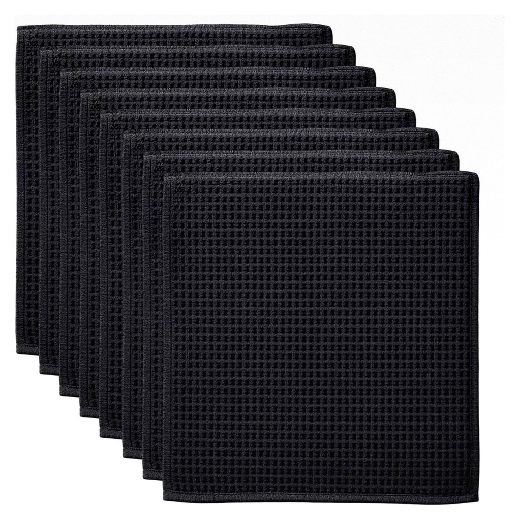 Waschbare Spüllappen, 8 Stück Geschirrtücher Schwarz, Hochsaugfähige Küchenlappen aus Mikrofaser für Abwasch und Haushalt